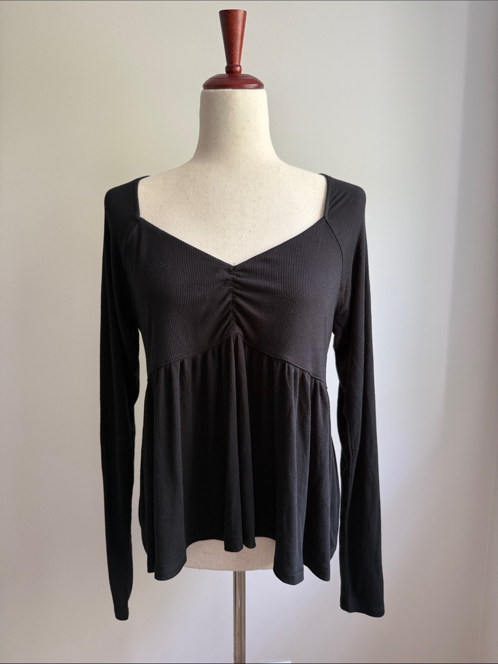 AE Babydoll Soft & Sexy Black Long-Sleeve V-Neck Top